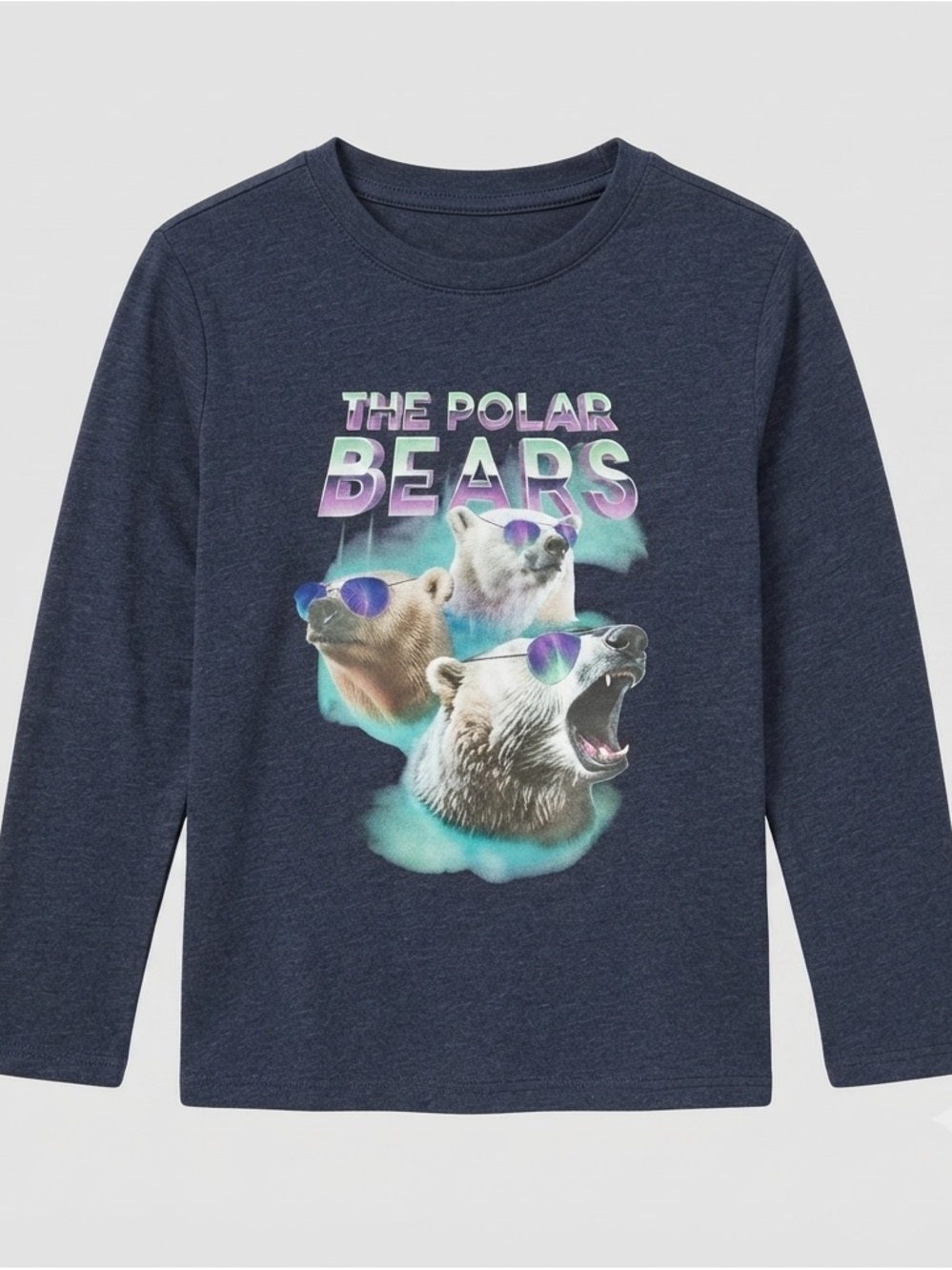 Cat & Jack Polar Bears Shirt Kids XS 4/5 Blue Long Sleeve Graphic